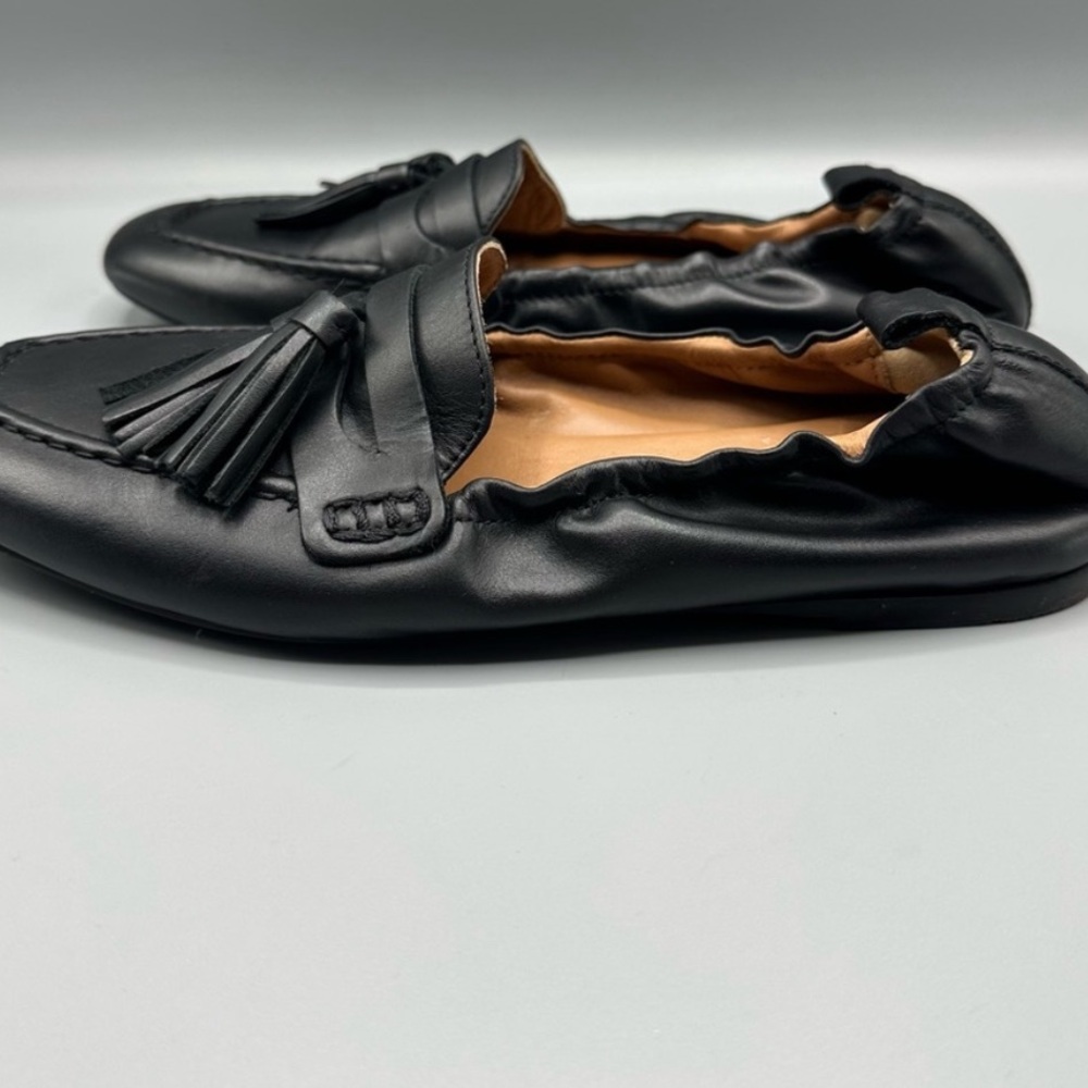 Aquatalia Black Leather Tassel Slip-On Loafers